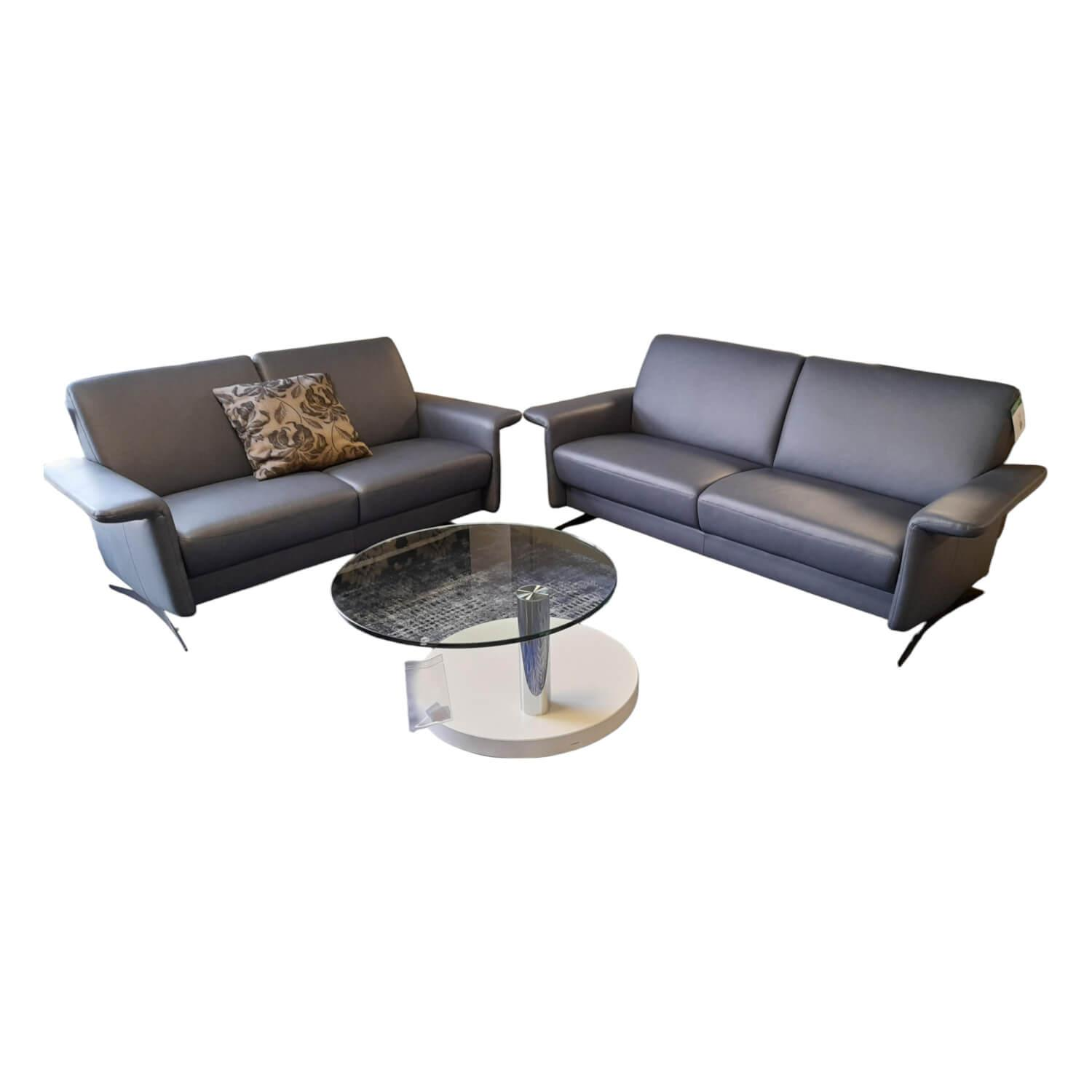 Arco - Garnitur 50017 Leder Arcolife Gala Fjord Blau Kufe Schwarz 2 Sofas - 1