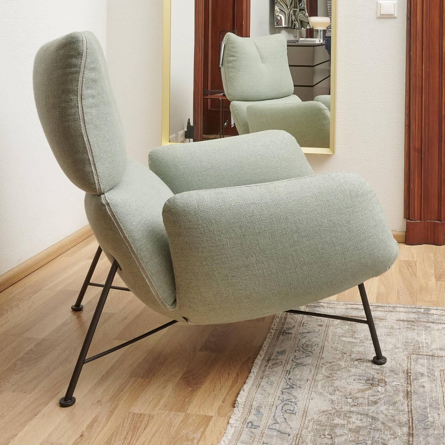 COR - Sessel Jalis Lounge Stoff 8305 Mintgrün Grün Grau Drahtgestell F01 Schwarzbraun Inklusive Hocker - 9