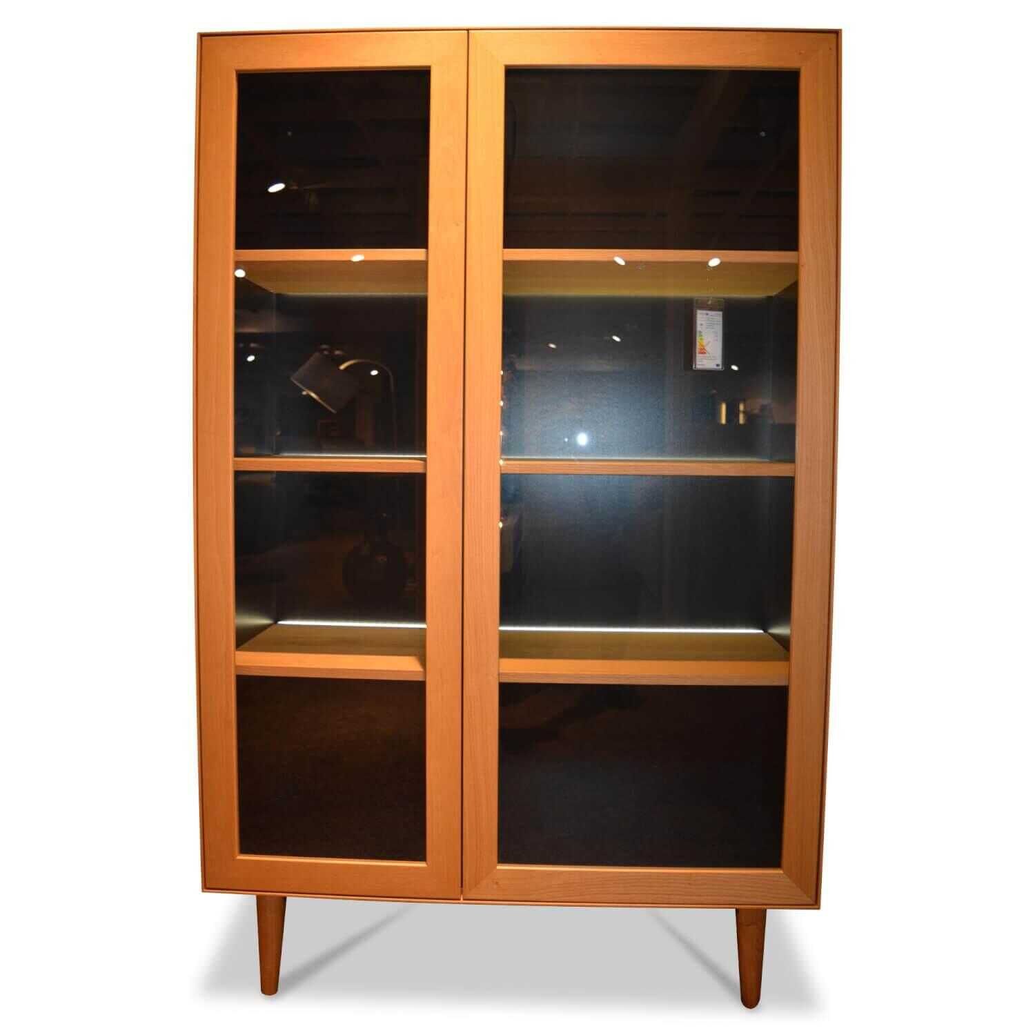 Schöner Wohnen-Kollektion - Vitrine Patchwork 21342L Korpus Lack Schwarz Front Eiche Natur mit indirekter Beleuchtung - 1