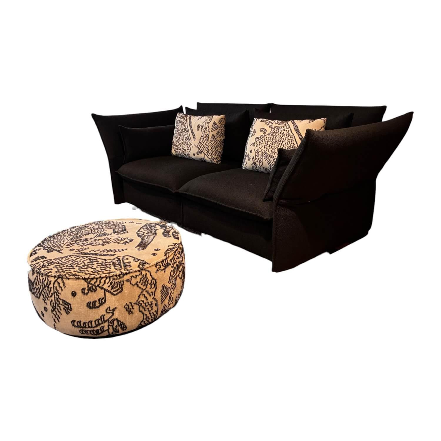 Vitra - Einzelsofa Mariposa Stoff Helia 193 Schwarz Gestell Metall Mit Hocker Mariposa Large Tiger Mountain 01 Graphit Beige Schwarz - 1