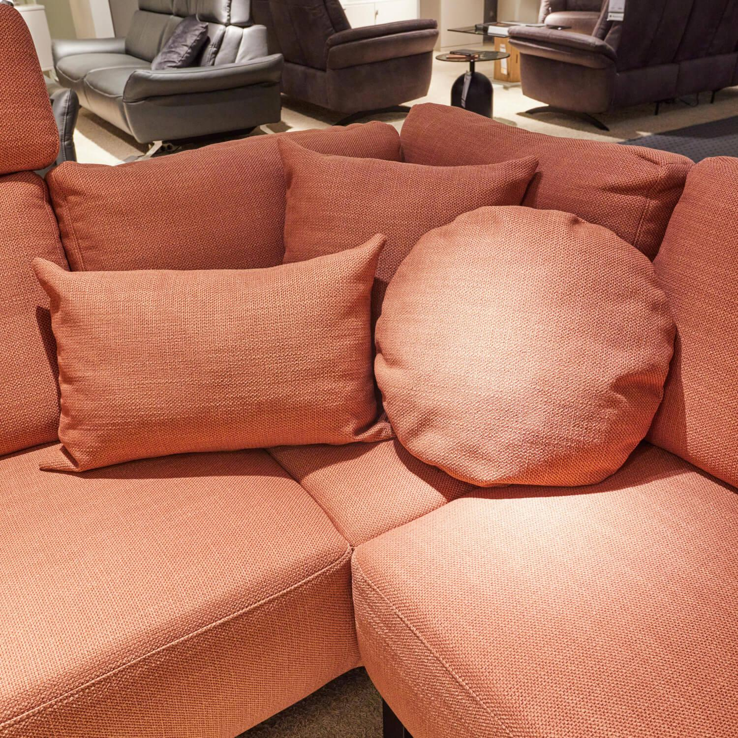 Musterring - Ecksofa MR 4530 Stoff Picasso Peach Orange Rot Metallfuß Schwarz Matt Mit Kissen Inklusive 2 Kopfstützen XL - 2