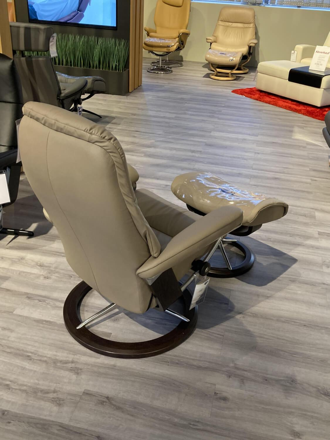 Stressless - Sessel Sunrise M Leder Batick Mole 09 Beige Gestell Signatur 4 Mit Hocker - 3