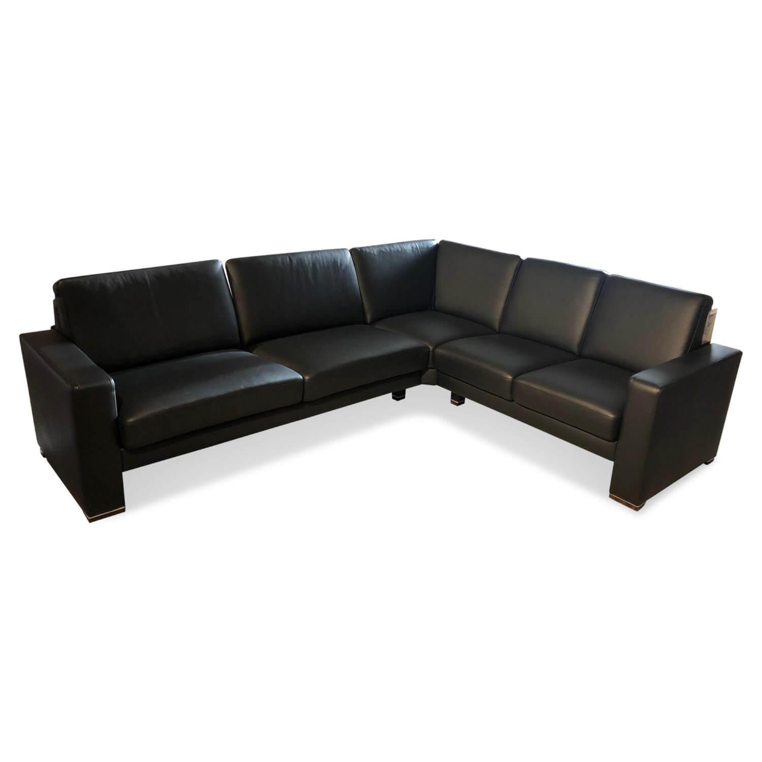 Gepade - Ecksofa Cosmo 100 Leder 18 8368 Schwarz Füße Smoked GP16 Mit Metalleinlage - 1