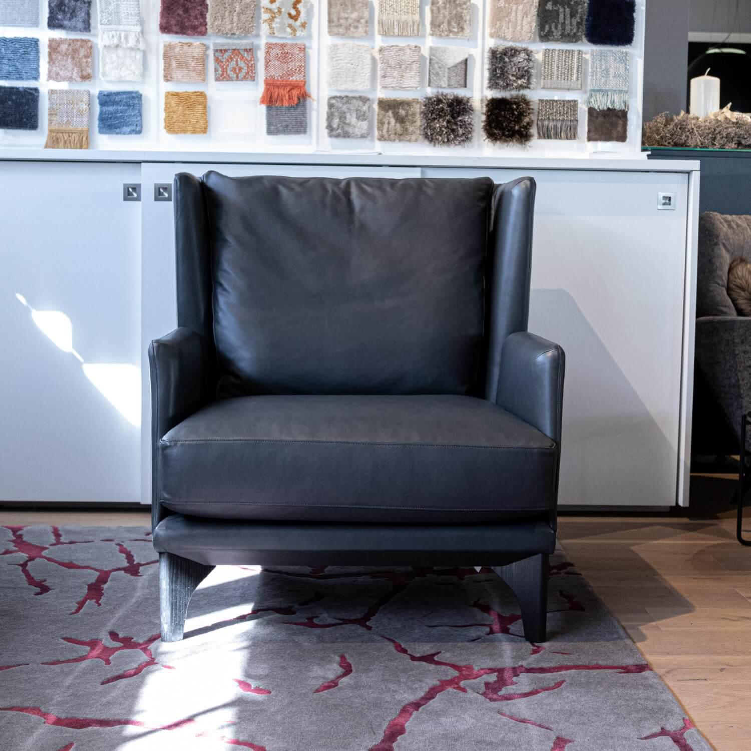 Bielefelder Werkstätten - Sessel Polo Lounge Leder Provence 3 Schiefer Grau Holfüße Dunkel Gebeizt - 2