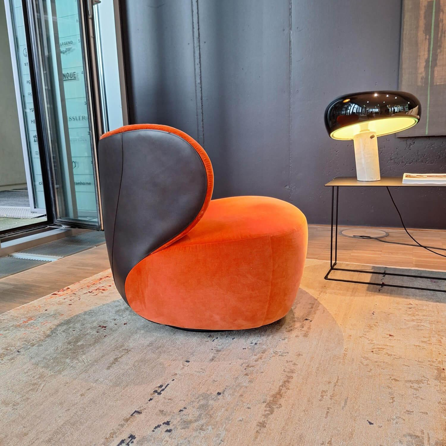 Walter Knoll - Sessel Bao Außen Leder Seddle Coffee Schwarz Innen Stoff Samt Harald Pumpkin Orange Drehteller Schwarz - 8