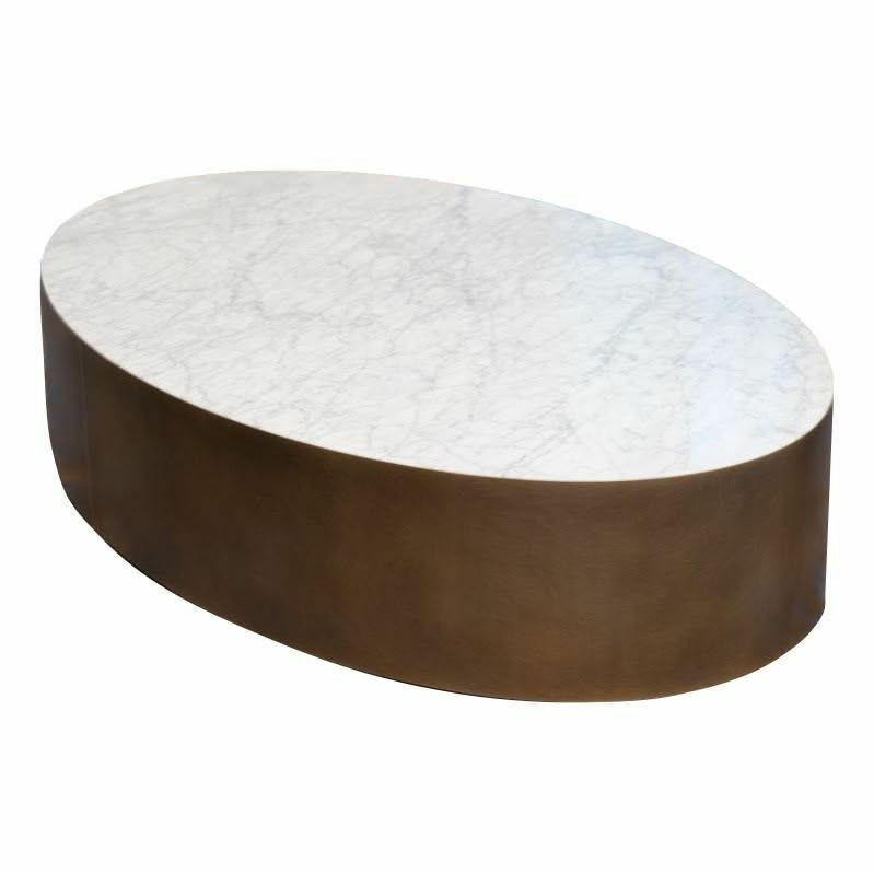 Meridiani - Couchtisch Belt Oval Platte Marmor Carrara Gioia Messing Bronziert - 1