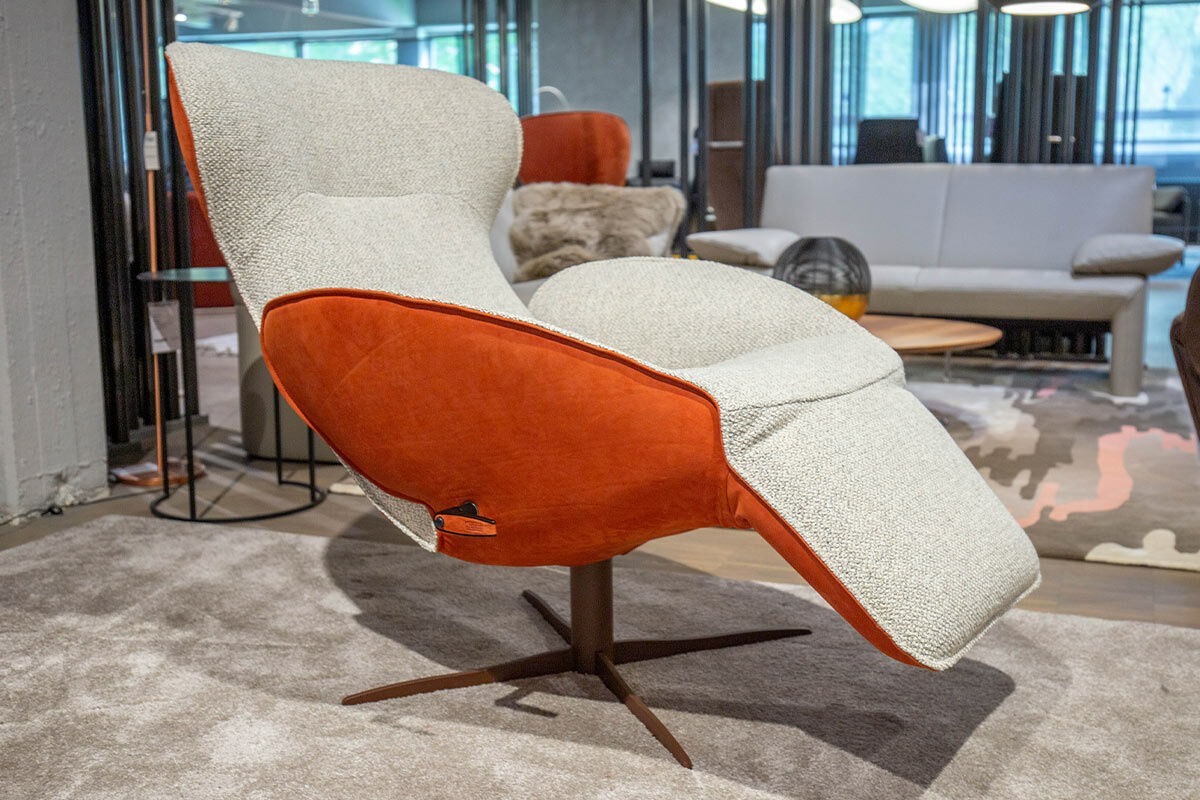 Jori - Relaxsessel Daydreamer Mono-Move Medi Innen Stoff Thuile C0001 Cremeweiß Außen Leder Nubuck Rosso Orange - 7