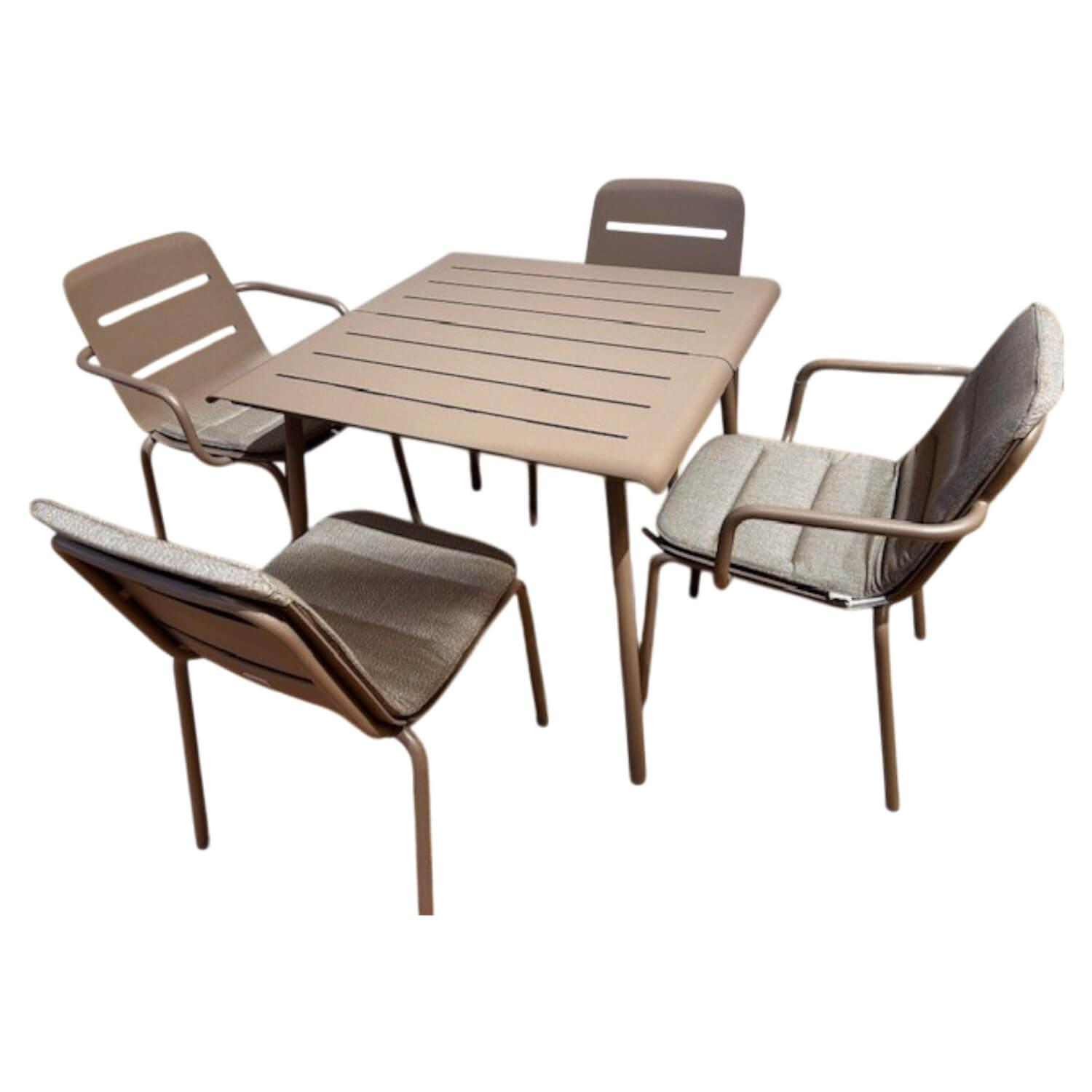 Weishäupl - 4er-Set Stuhl Aluminium Marone Beige mit Tisch Vapio - 1