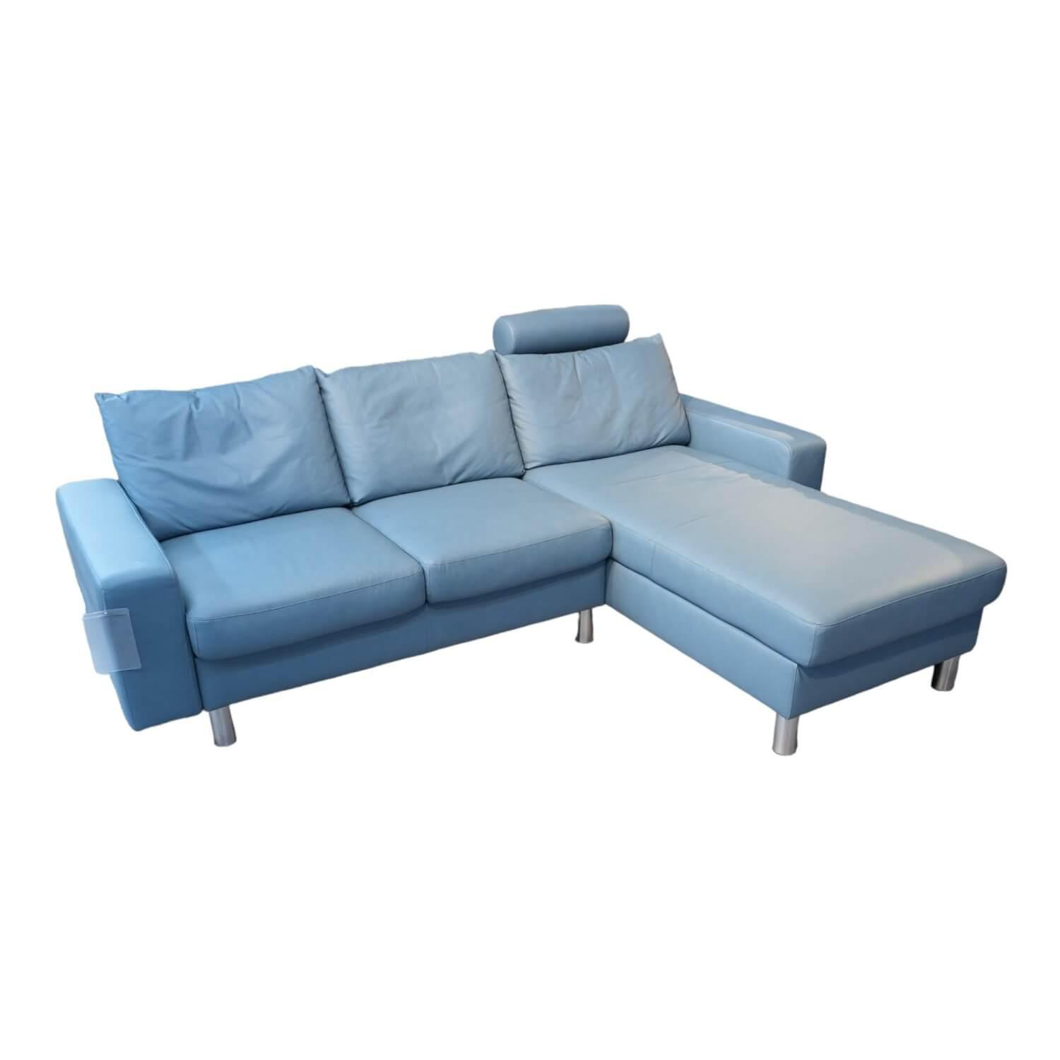 Stressless - Ecksofa E 200 Leder Paloma Sparrow Blue Blau Füße Metall Mit Kopfstütze - 1