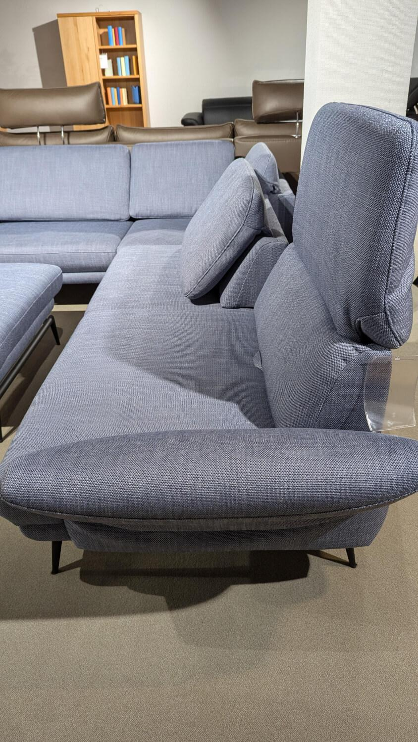 Gruber - Ecksofa Caruba Stoff Elsass Blau Gestell Aluminium Füße  Pulverbeschichtet Aluminium Schwarz Mit Manuellen Verstellungen Inklusive Hocker - 5