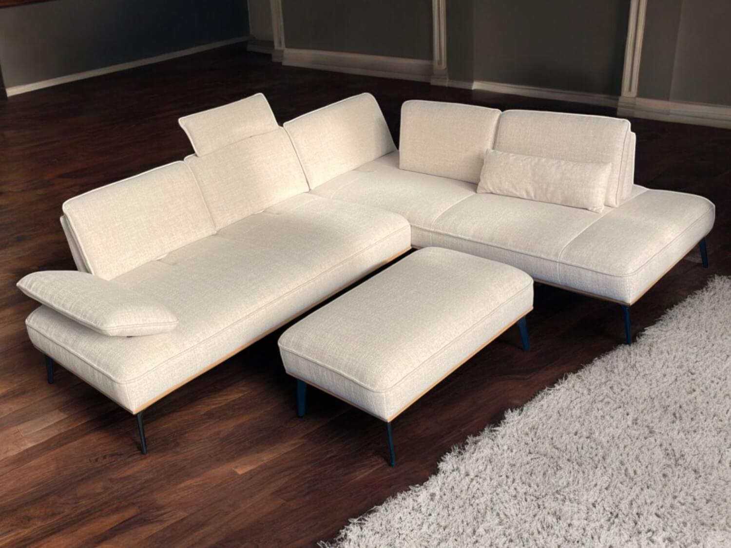 JOOP! - Ecksofa 8166 Stoff Canvas Natura Beige Holzrahmen Füße Schwarz Inklusive Hocker - 6