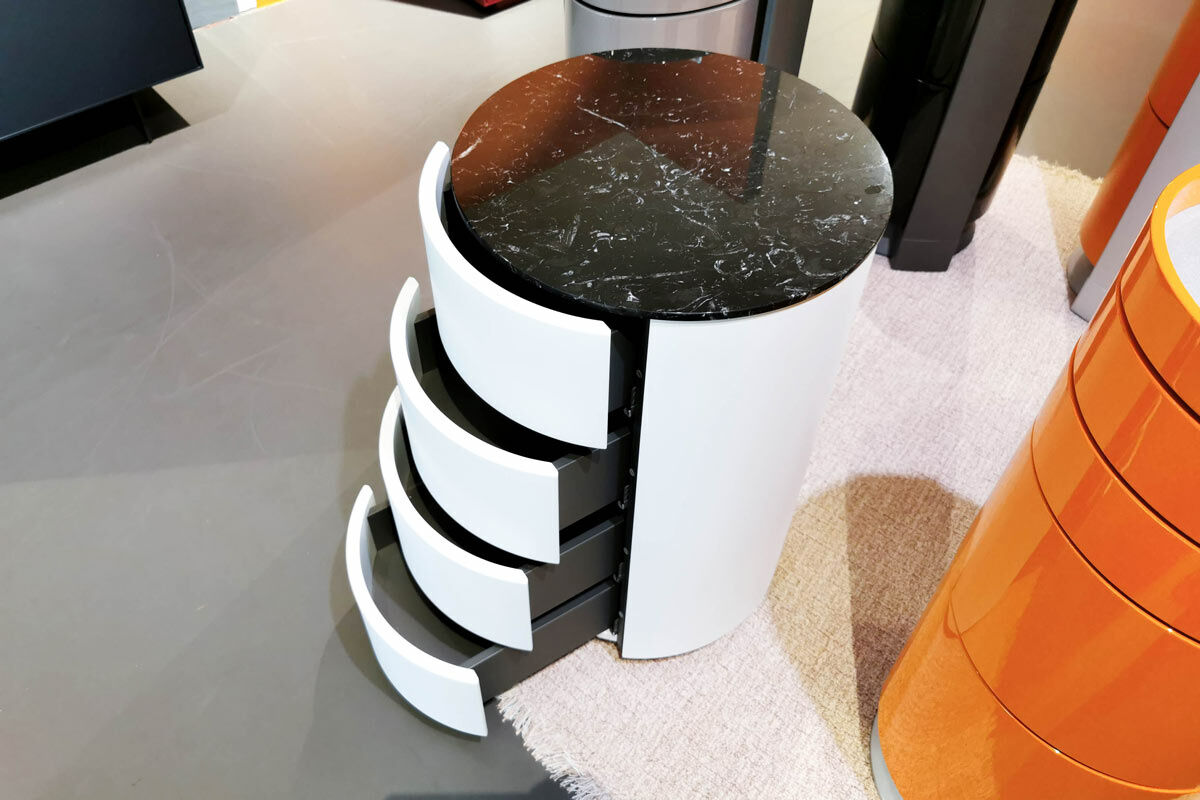 Schönbuch - Rundkommode Conga Lack Schneeweiß 0054 Abdeckplatte Marmor Nero Schwarz - 7