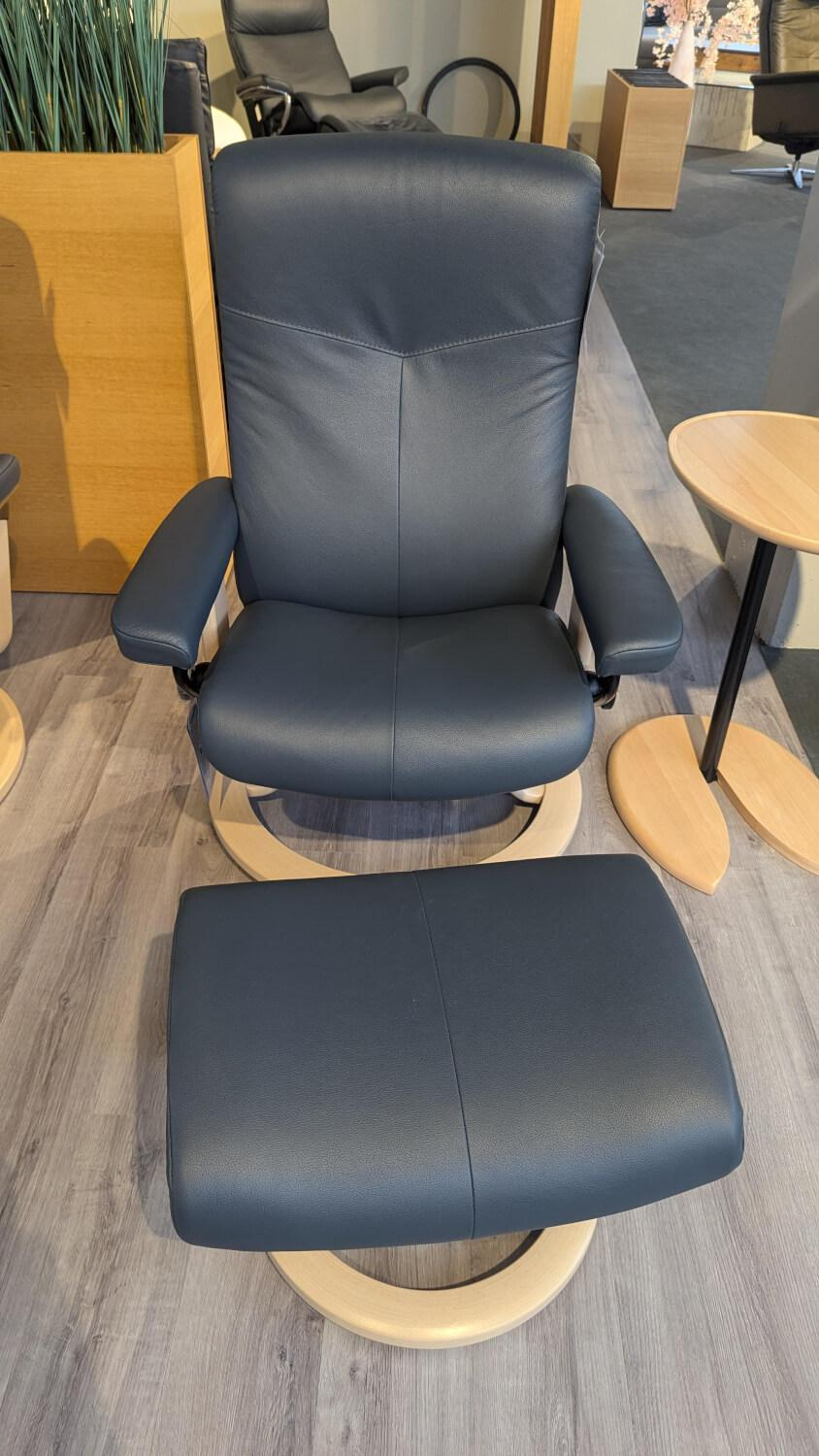 Stressless - Sessel Dover Leder Batick 093 Atlantic Blue 73 Grau Gestell Holz Whitewash 12 Mit Hocker - 4