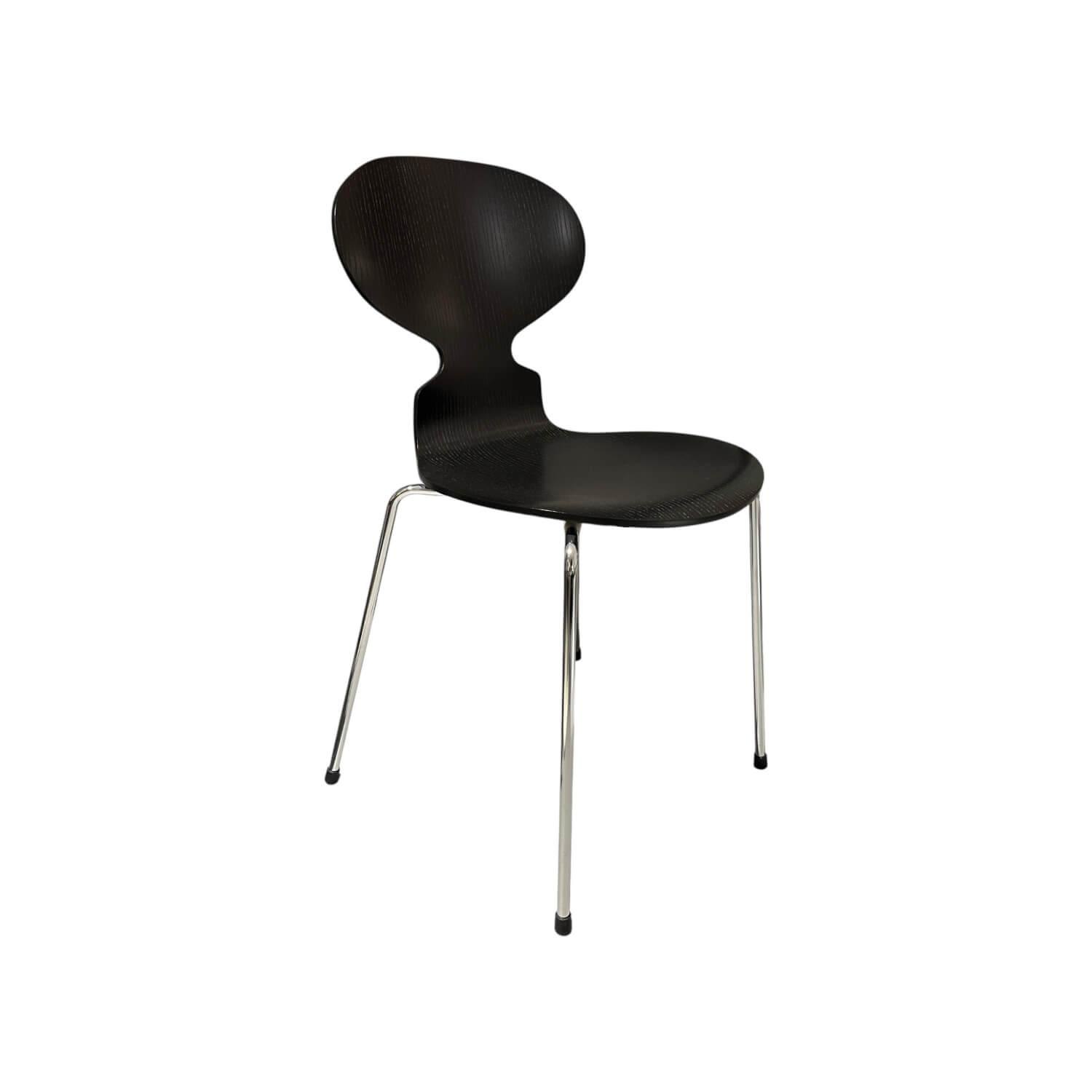 Fritz Hansen - Stuhl Die Ameise 3101 Schale Esche Schwarz Gefärbt Gestell Stahl Verchromt Stapelbar - 1