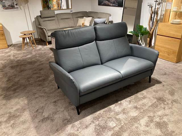 Natura - Garnitur Fresno Leder Mercury Blau Grau 2 Sofas - 8