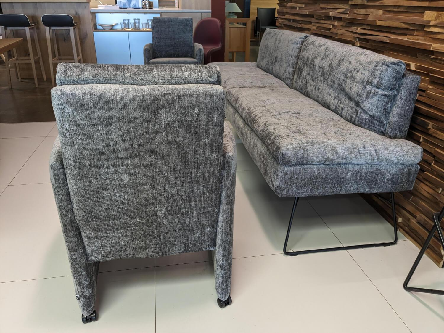 WK Wohnen - Set of 2 chairs with bench WK790/791 fabric B3094 basalt gray - 6