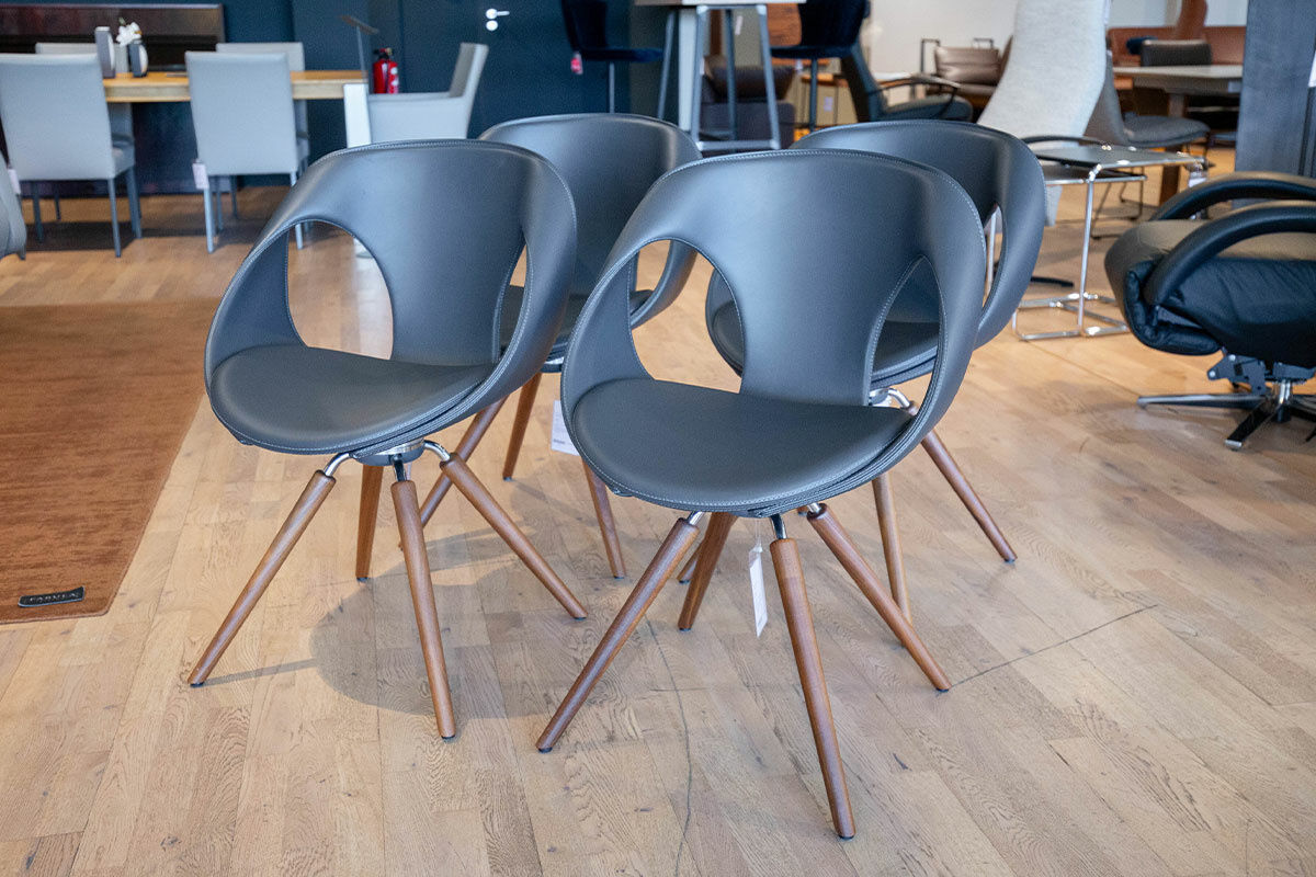 Tonon - 4er Set Stuhl Up Leder Soft 141 Anthrazit Drehgestell Amerikanischer Walnuss Und Chrom Glänzend - 2