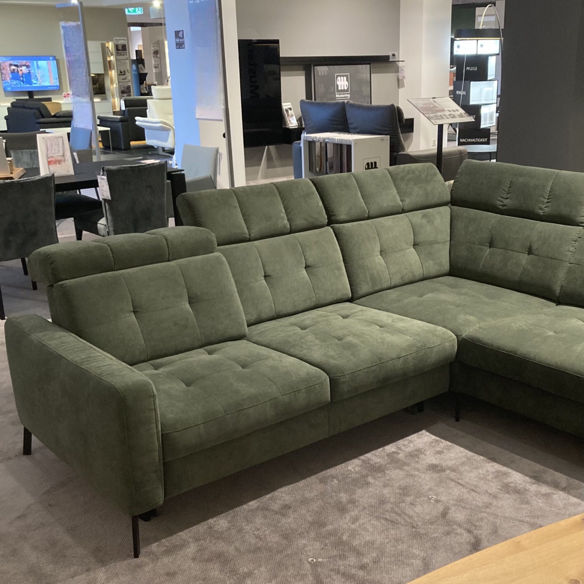 Musterring - Ecksofa MR 4615 Stoff Matrix Oliv Grün Füße Metall Schwarz Matt Mit Teilmotorischer Rückentiefenverstellung - 6