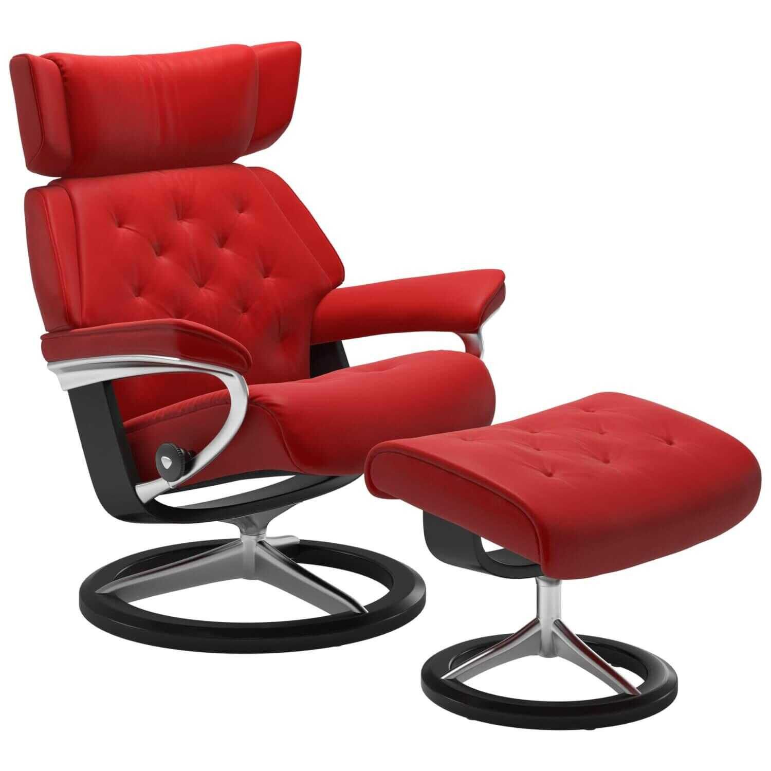 Stressless - Stressless Skyline M Signature Base Leder Paloma Tomato mit Hocker - 1