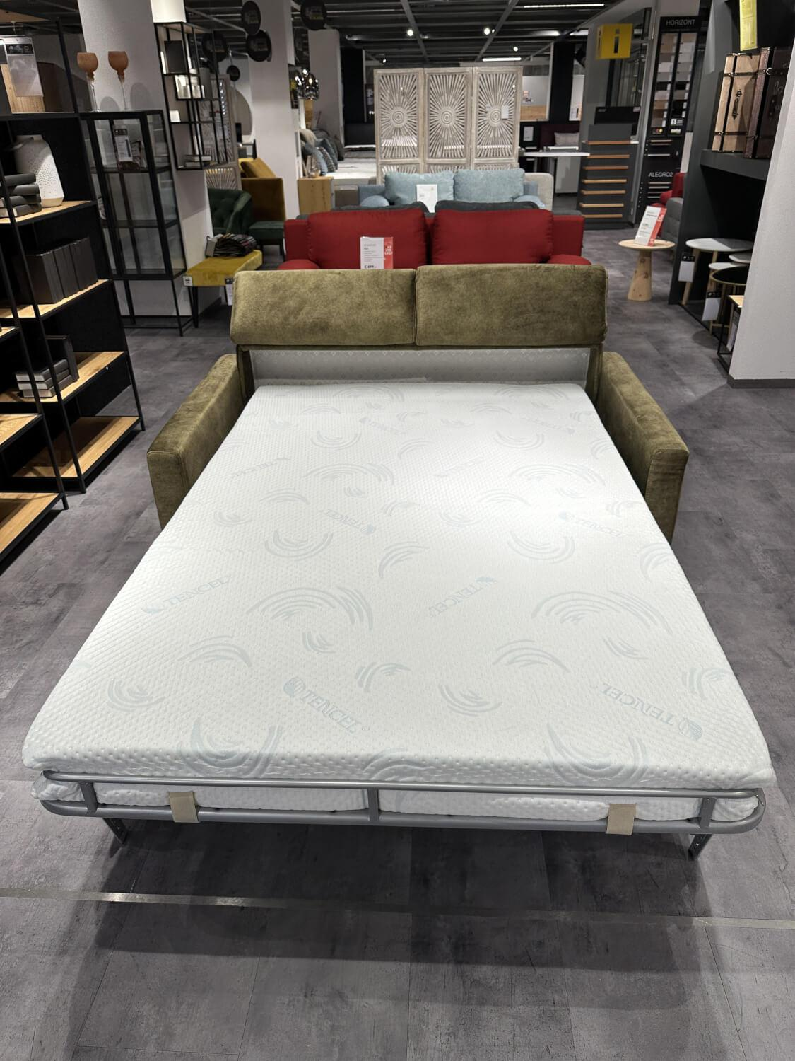 Restyl - Doppbett Sofa Maverick Bezug Stoff S1 Grün Füße Eiche Natur Inklusive Long-Life-Matratze - 5