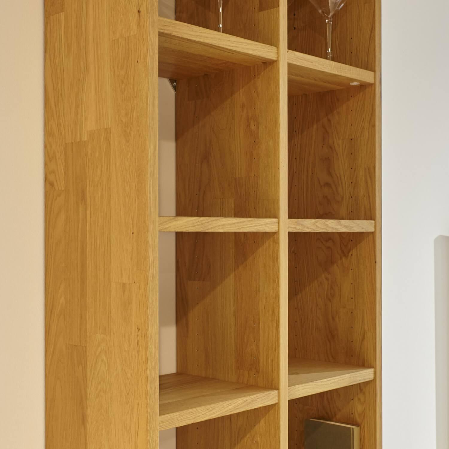 Mobilari - Wohnwand Cubus Pure Eiche Massiv Natur Geölt Glas Matt Dunkelbraun Und Sand Beige - 7