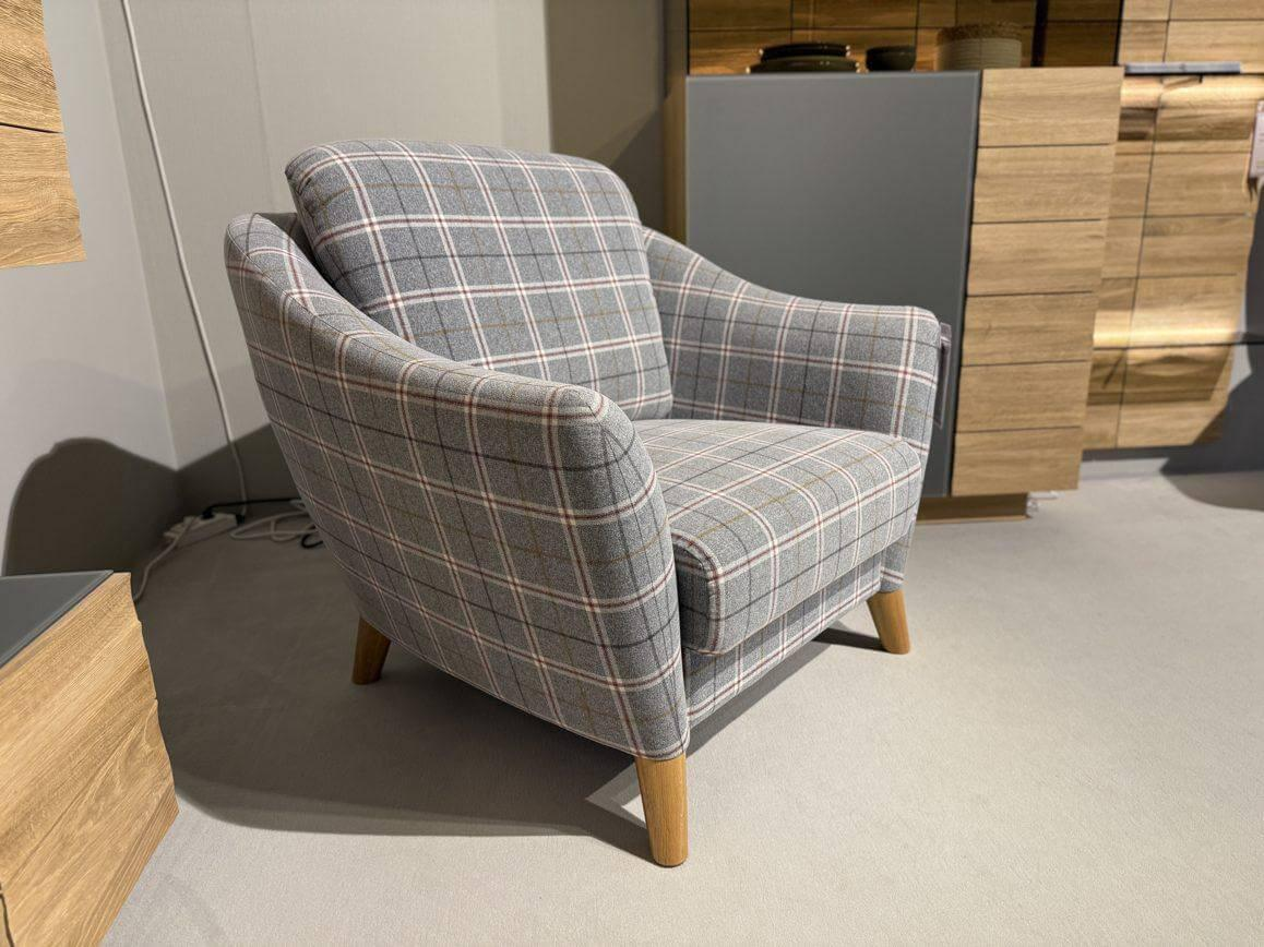 Schröno - 2er-Set Sofa Seefeld Stoff 651801 Grau Kariert Füße Eiche Massiv Natur Inklusive Sessel - 5