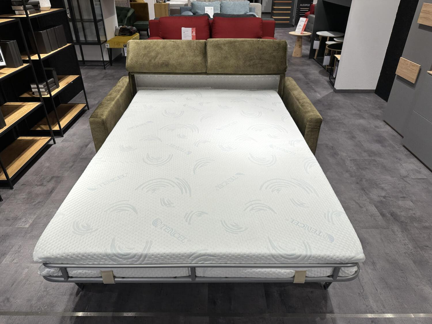 Restyl - Doppbett Sofa Maverick Bezug Stoff S1 Grün Füße Eiche Natur Inklusive Long-Life-Matratze - 9