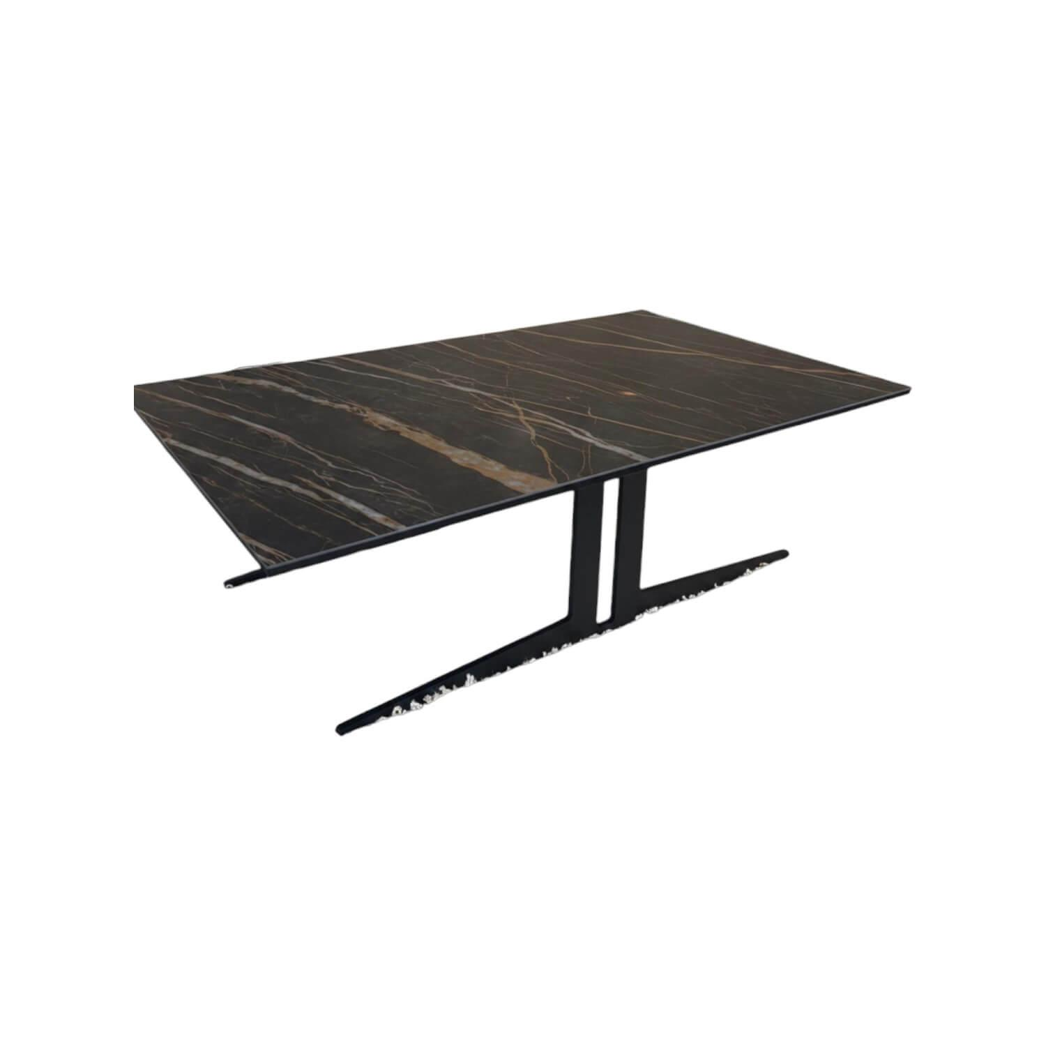 Contur - Couchtisch Atri Platte Keramik Rock Gold Schwarz Grau Gestell Metall Schwarz - 1