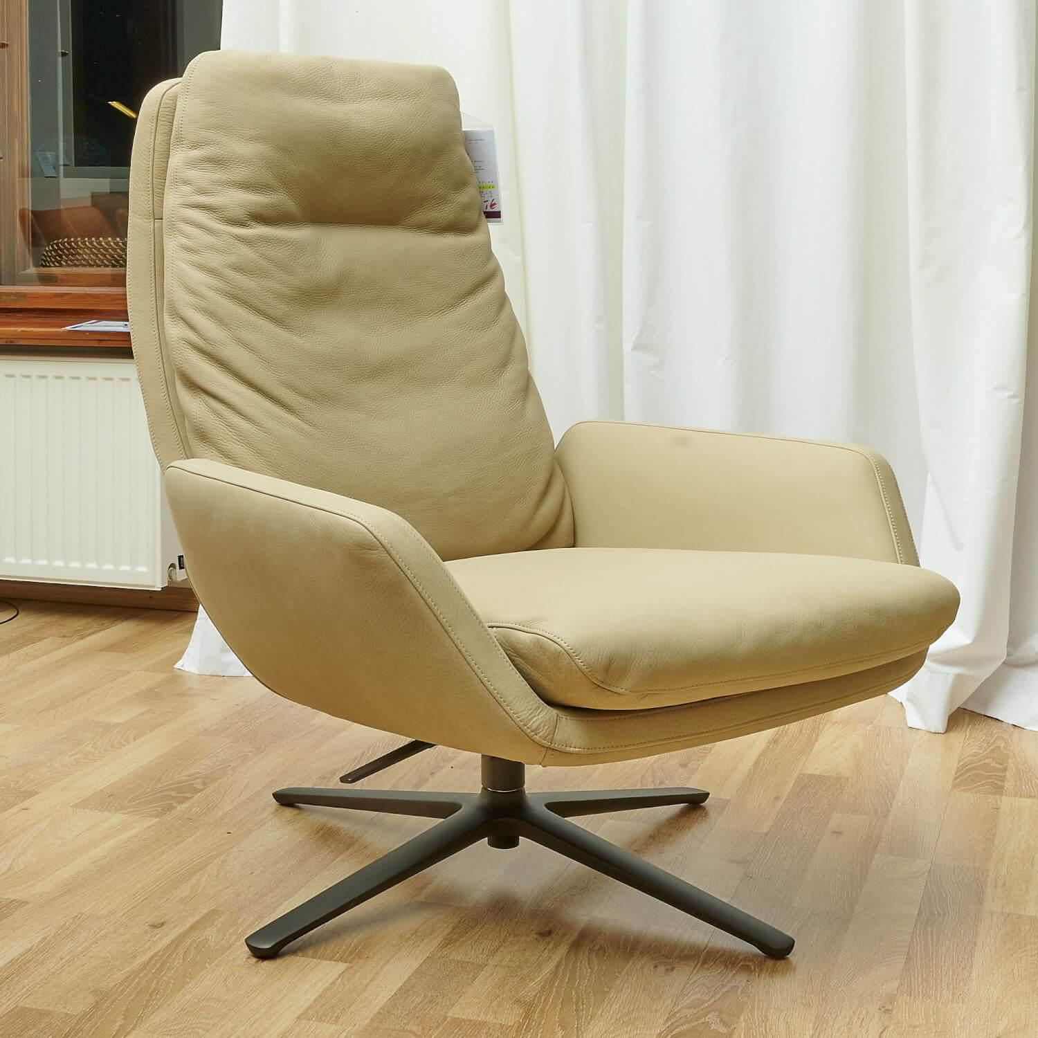 COR - Drehsessel Cordia Leder 420 Sand Beige Fußgestell Schwarzbraun Mit Kippmechanik Und Hocker - 5