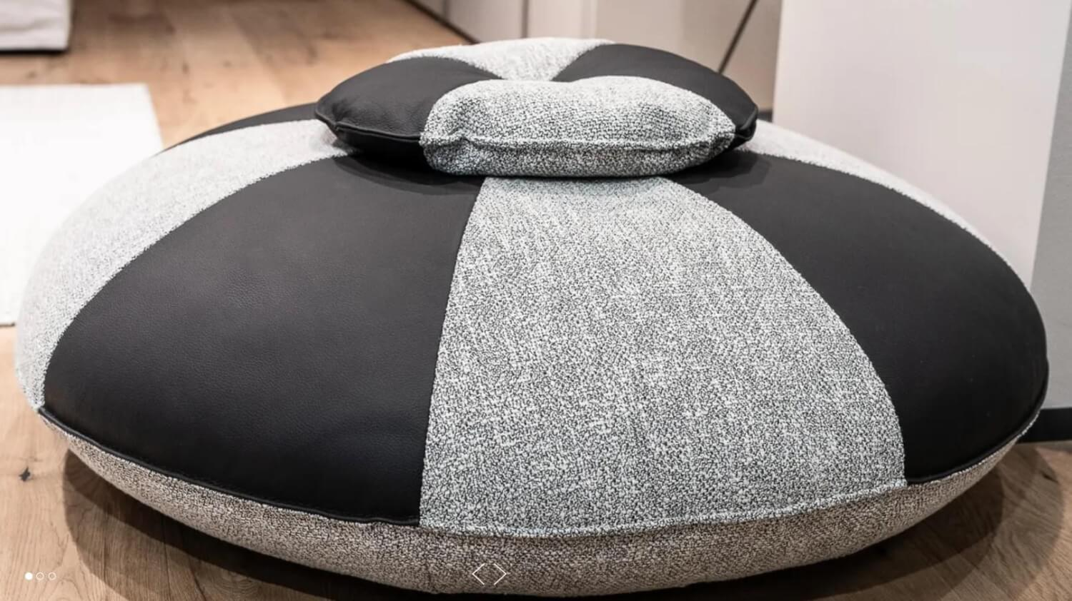 Cierre - Pouf Echinoidea in Leder Stoffkombination Grau Schwarz - 4