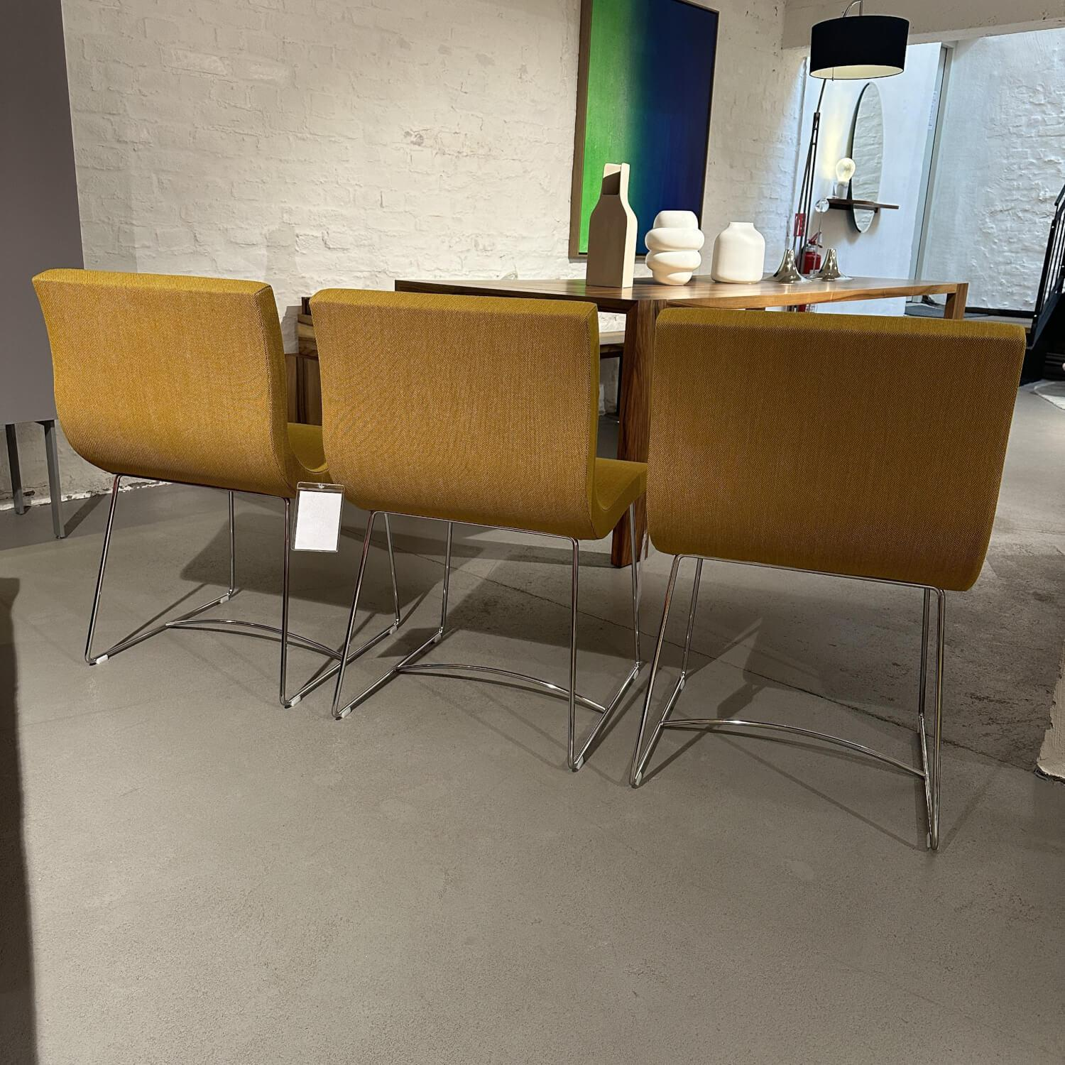 Ligne Roset - 3er Set Stuhl Sala Stoff Steelcut Trio 453 Gelb Kufengestell Metall Verchromt - 2