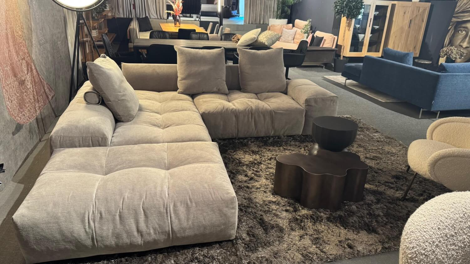 Saba - Ecksofa Pixel Stoff 20 Lusso Grün Grau Inklusive Hocker - 5