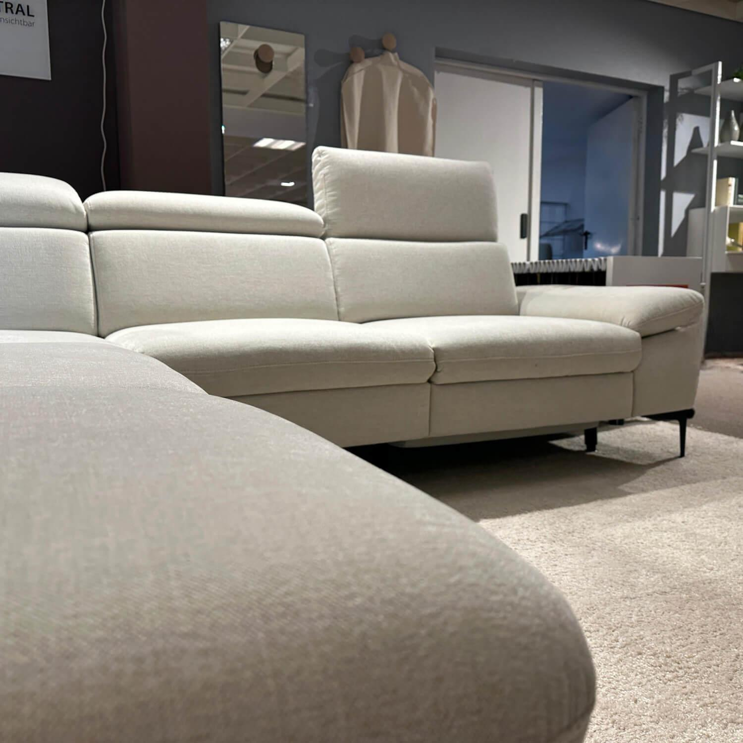 Global - Ecksofa Felipa Stoff Carmen 01 Naturel Weiß Beige Fuß Schwarz Inklusive Relaxfunktion - 6