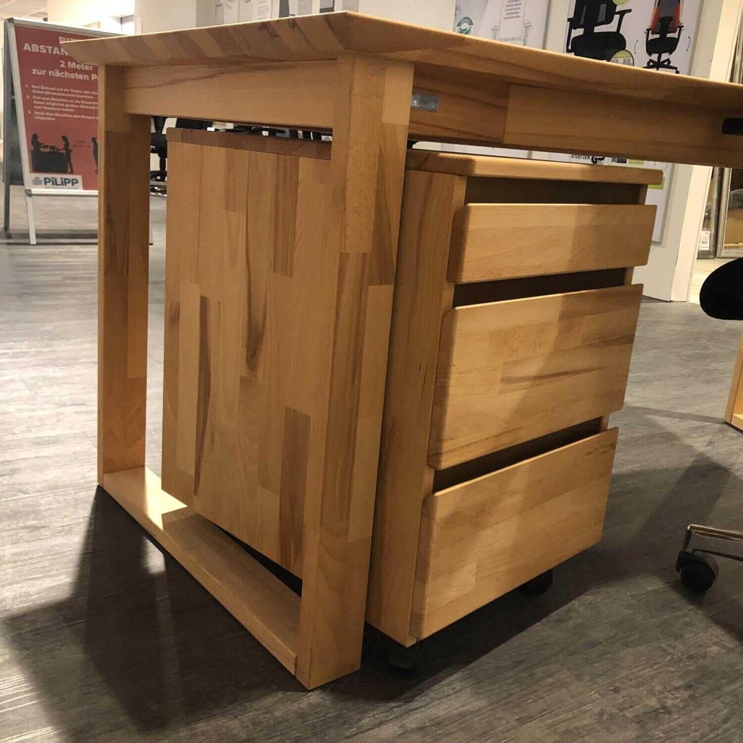 Valmondo - Büro Pur Office Kernbuche Massiv Geölt Schreibtisch 2 Highboards 2 Aktenregale Rollcontainer - 5