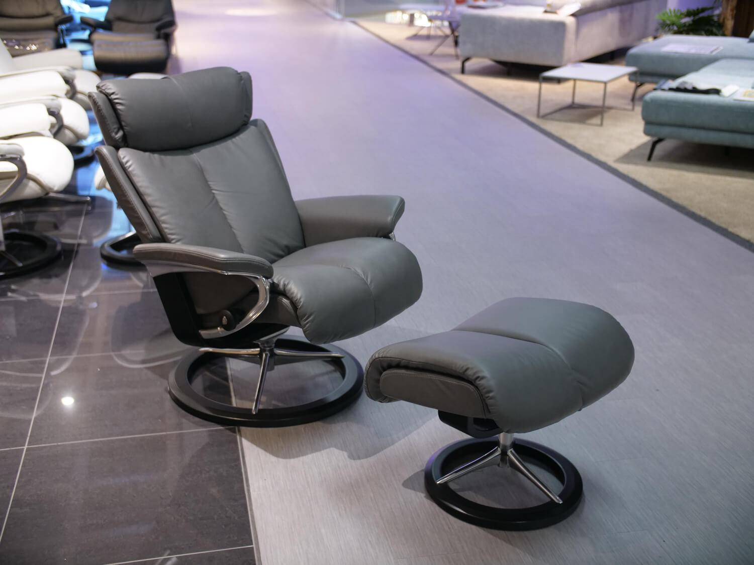 Stressless - Sessel Mit Hocker Magic M Leder 094 Paloma 16 Dunkelgrau Untergestell Signature Metall Holzfarbe 05 Schwarz Gebeizt - 5