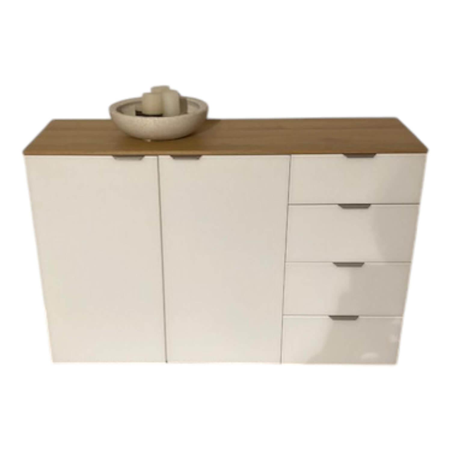 Natura - Kommode Colorado Front Glas Bianco Matt Weiß Abdeckplatte Eiche Furniert Ohne Dekoration - 1