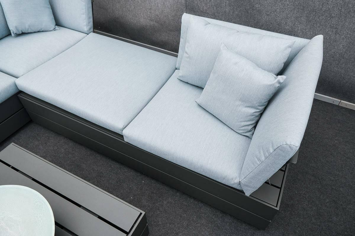 Solpuri - Loungegruppe Boxx Polster Stoff Bombay Deluxe Pastel Blue Blau Gestell Aluminium Anthrazit Inklusive Tisch - 7