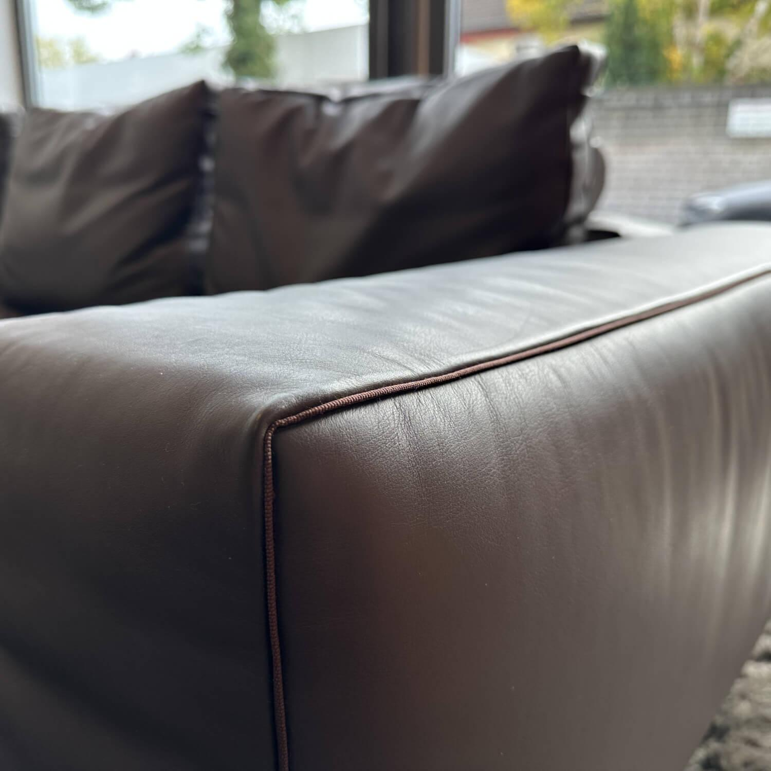 Flexform - Sofa Lifesteel 14C04 Leder Pelle Deluxe 619 Braun Füße Metall Brüniert Inklusive Kissen - 2