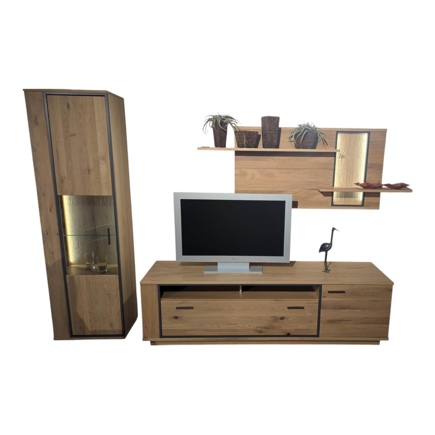 MCA Furniture - Wohnwand Campinas Asteiche Bianco Teilmassiv Metall Anthrazit - 1