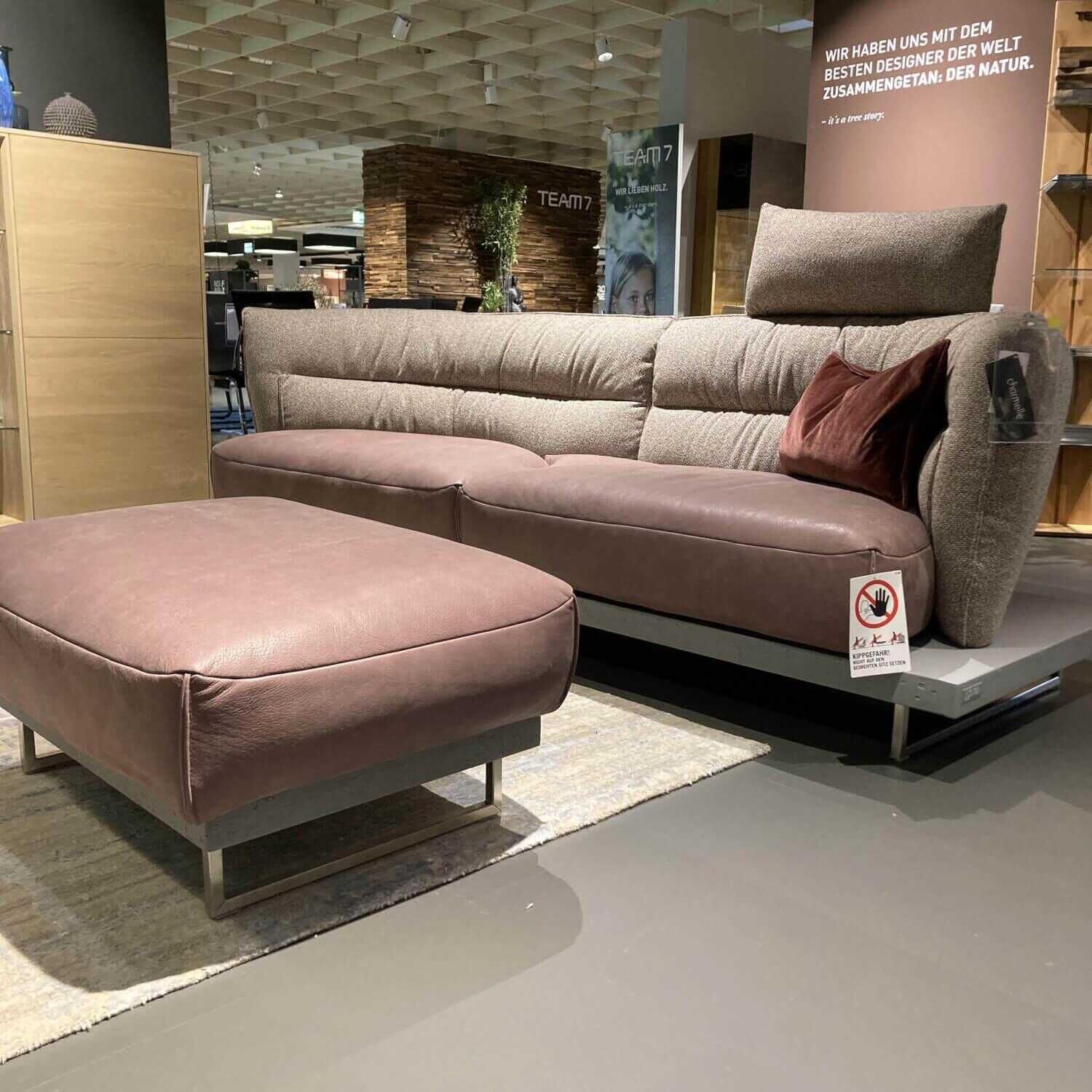 Koinor - Sofa Cantabo 2061 Leder Stoff Rot-Braun mit Drehbaren Sitzen und Hocker - 8