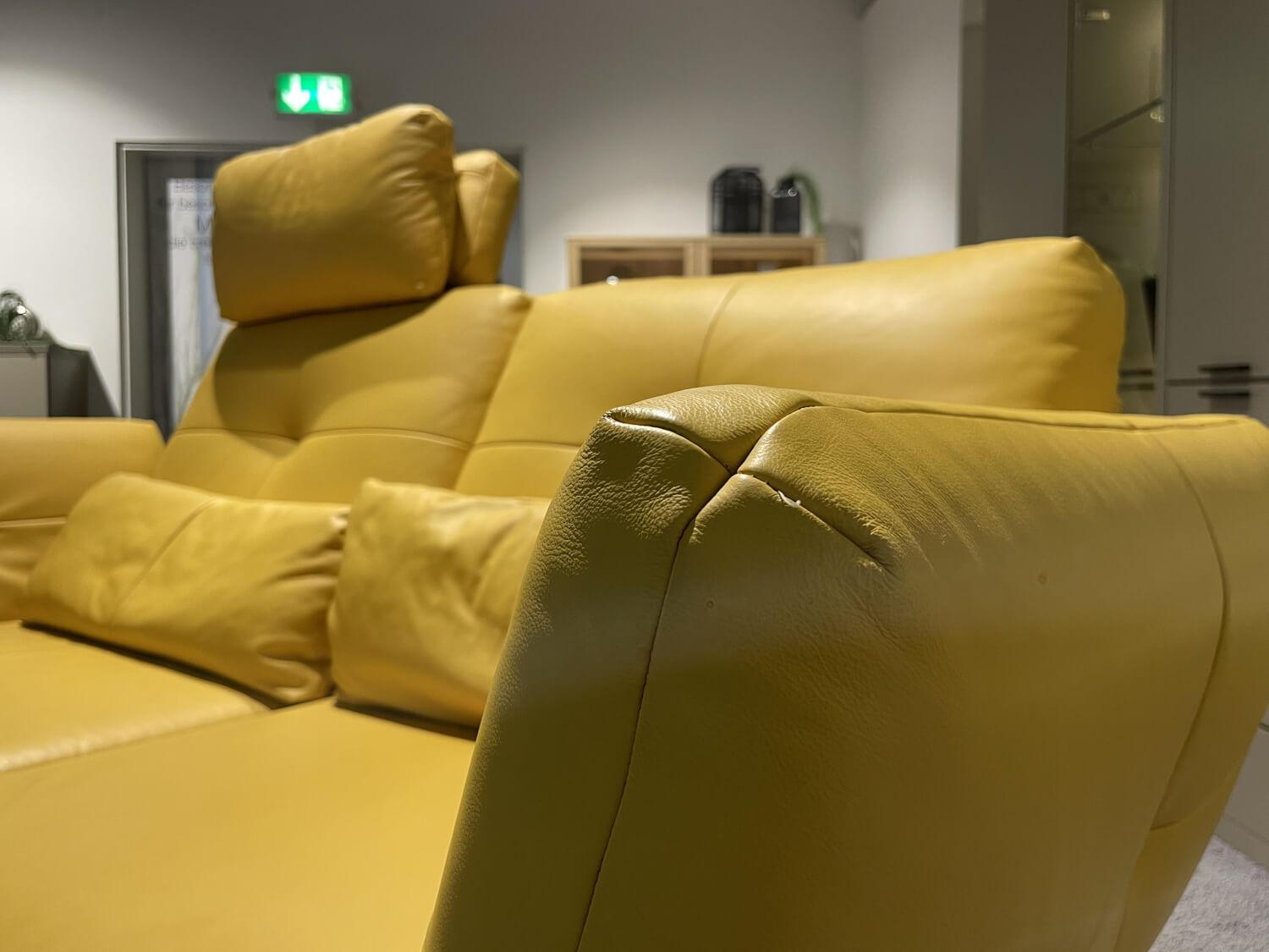 Mondo - Sofa Assea R Leder Cento 620 Gialto T Gelb Metallfuß 498 Chrom Glänzend Inklusive Kissen - 4