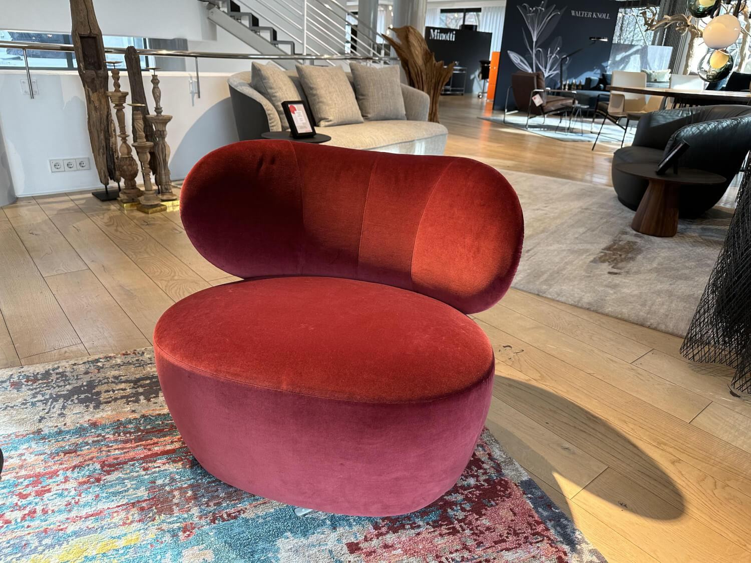 Walter Knoll - Drehsessel Bao Stoff Harald 2 Samt 582 Red Grape Rot Außen Saddle Khaki Braun Teller Matt Pulverbeschichtet Schwarz - 8