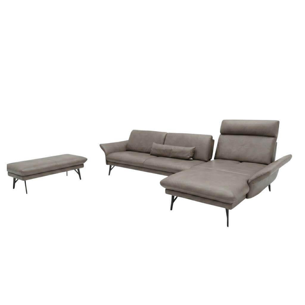 himolla - Ecksofa 1928 Leder Soft Nappa 22 Shadow Grau Inkl. Hocker Gestell Pulverbeschichtet Schwarz - 1