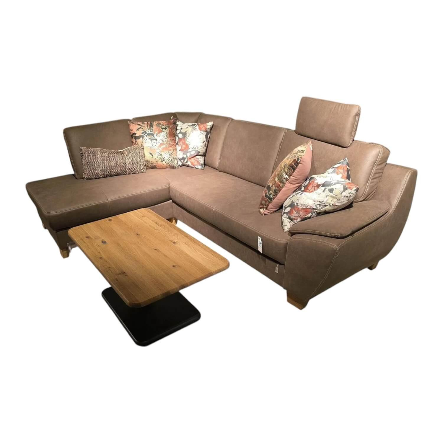 Ponsel - Ecksofa Livingston Stoff 0877 19 Braun Fuß Eiche Geölt Inklusive Kissen - 1