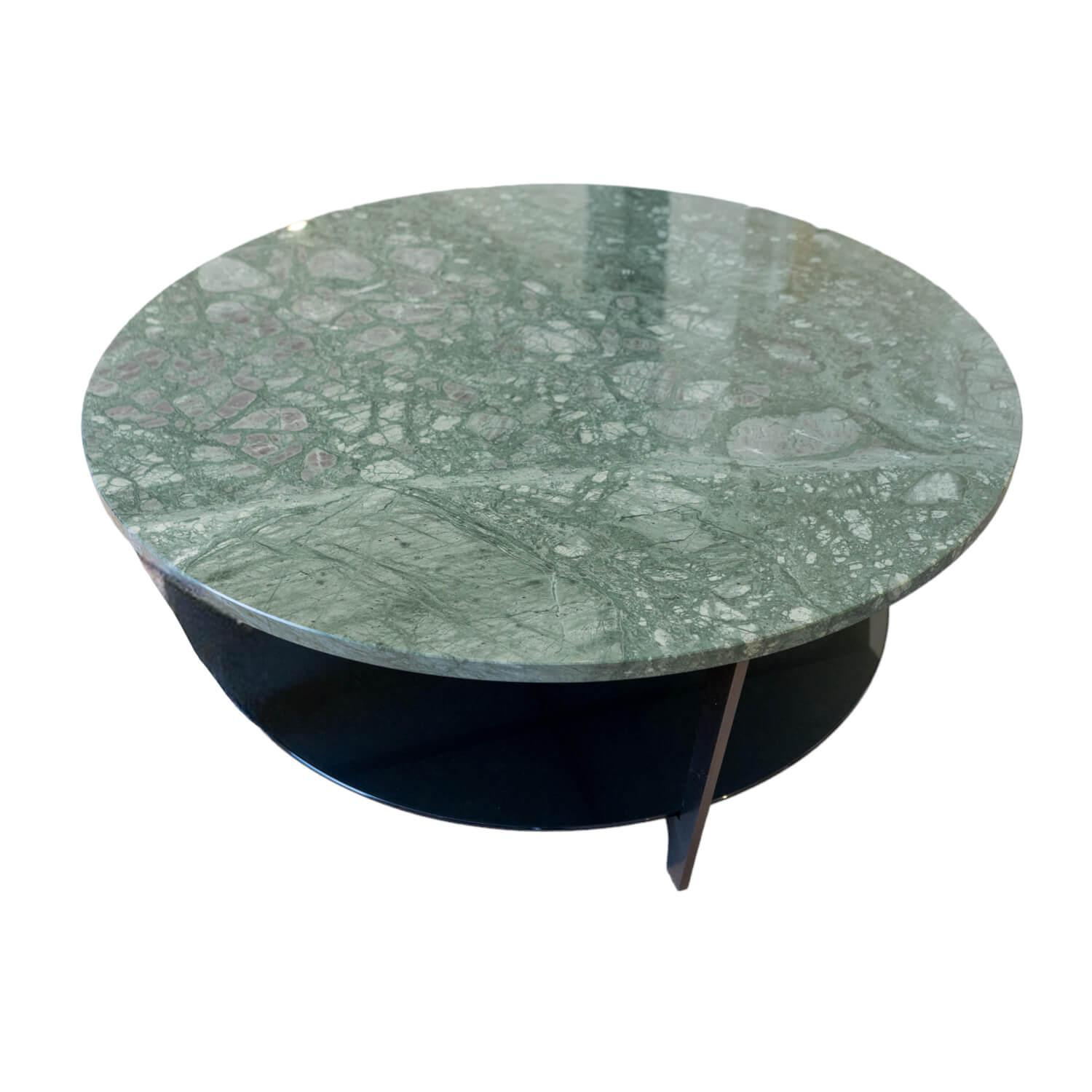 Couchtisch TAB Obere Platte OPP12 Marmor Poliert Guatemala Green Grün Untere Platte Glas Grau Hinterlackiert Gestell Bronze