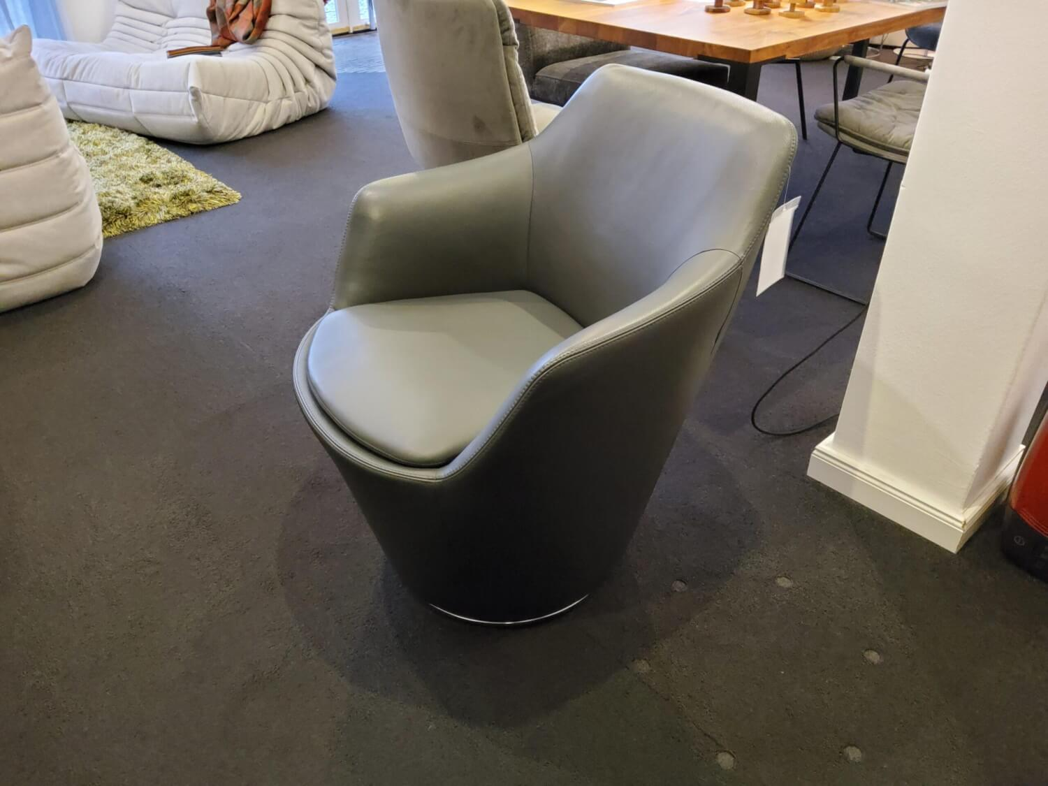 COR - Sessel Flint Leder Semi 296 Anthrazit Drehteller Metall Verchromt - 4