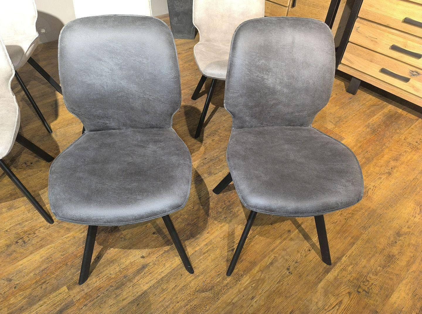 Habufa - 6er Set Stuhl Semmi Lederfaserstoff Taurus Offblack Schwarz Grau Und Kiesel Grau Gestell Metall Schwarz - 2