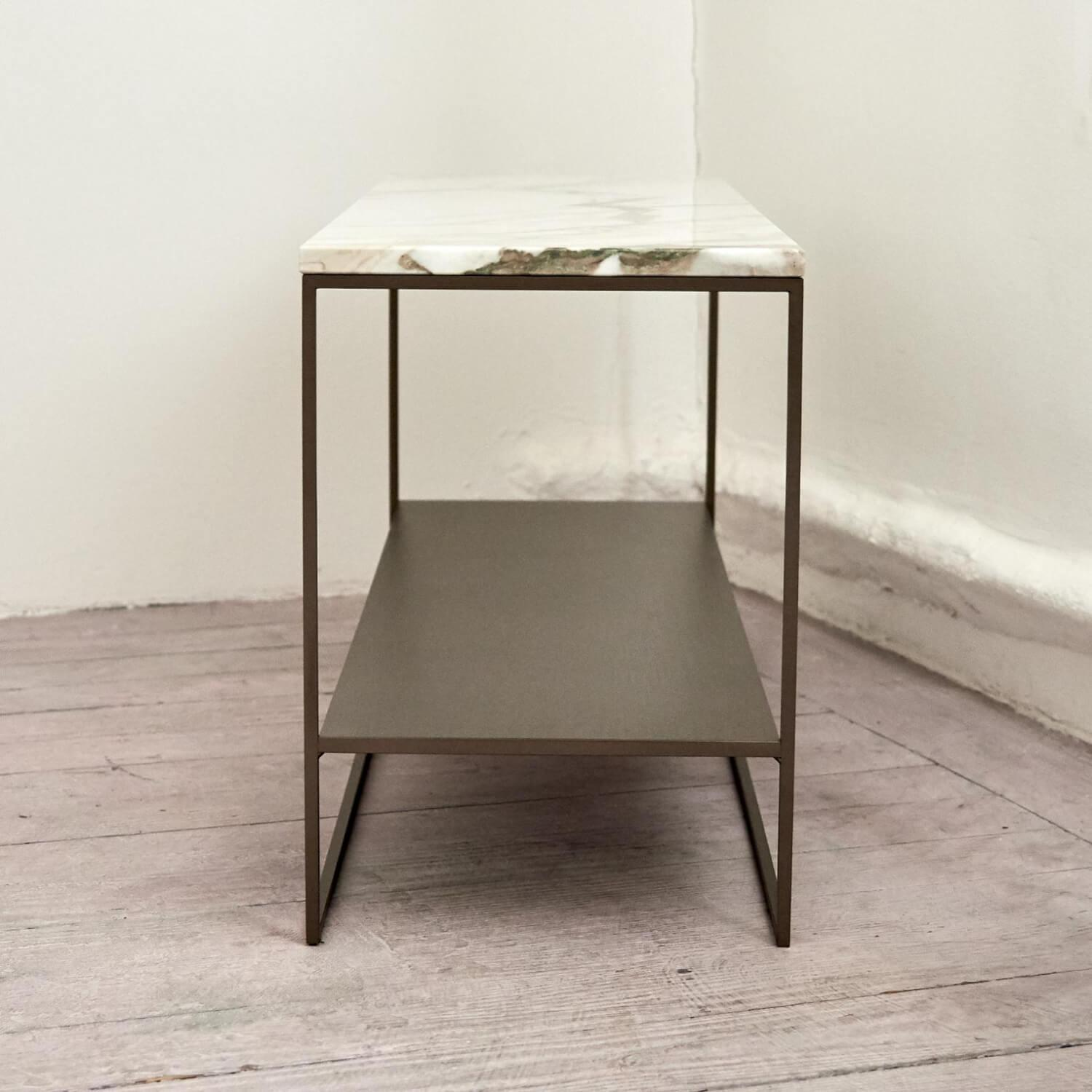 Minotti - Beistelltisch Calder Bronze Platte Mormor Calacatta Weiß Grau Gestell Satiniert Bronzefarbig Lackiert - 3