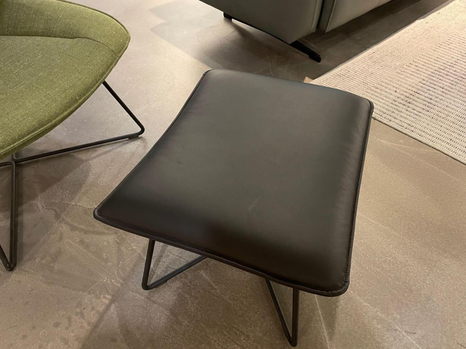 Rolf Benz - Armchair And Stool 383 Cover fabric 05 214 May green Stool leather 36 407 Black Metal frame RAL 9017 Traffic black - 2