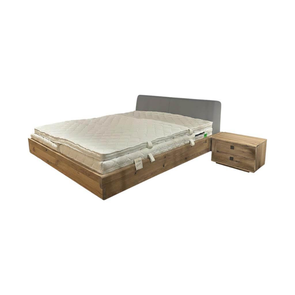 Team 7 - Bett Nox Wildeiche Weißöl Kopfteil Leder 71667 Hellgrau Inklusive Nachkästchen Und Matratzen - 1